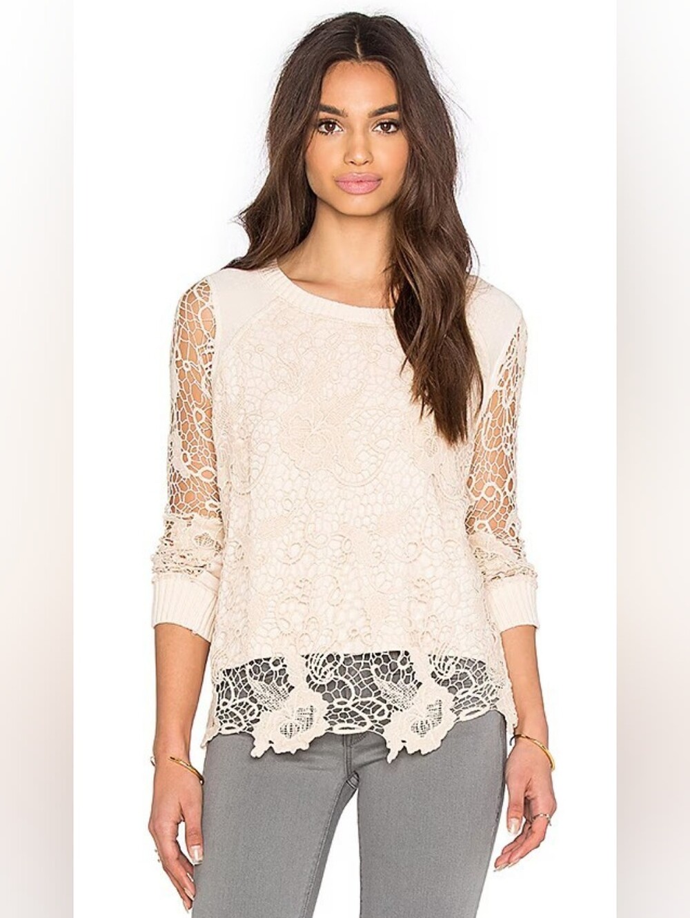 Free People Women's 'Pretty Rad' Crochet Lace Open Back Pullover - Size M